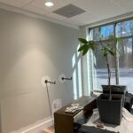 office with large window paint prep
