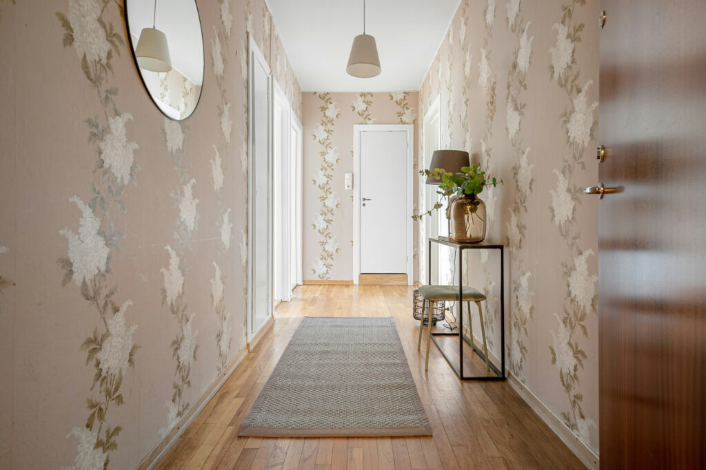 wallpaper installation in hallway - Adams Painting Company wallpaper installation in hallway
